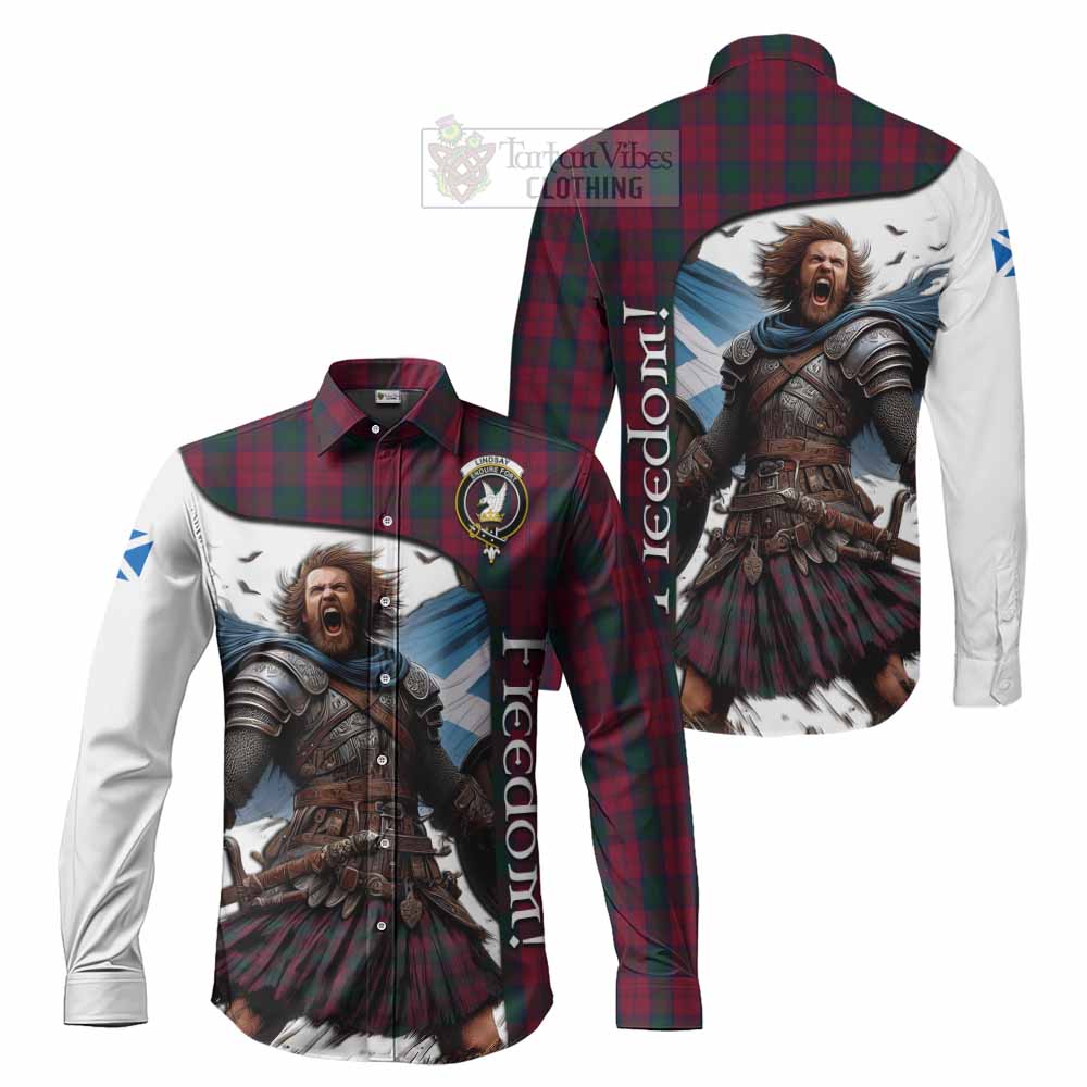 Tartan Vibes Clothing Lindsay Crest Tartan Long Sleeve Button Shirt Inspired by the Freedom of Scottish Warrior