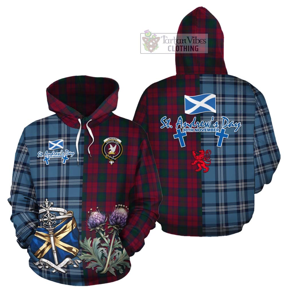 Tartan Vibes Clothing Lindsay Tartan Cotton Hoodie Happy St. Andrew's Day Half Tartan Style