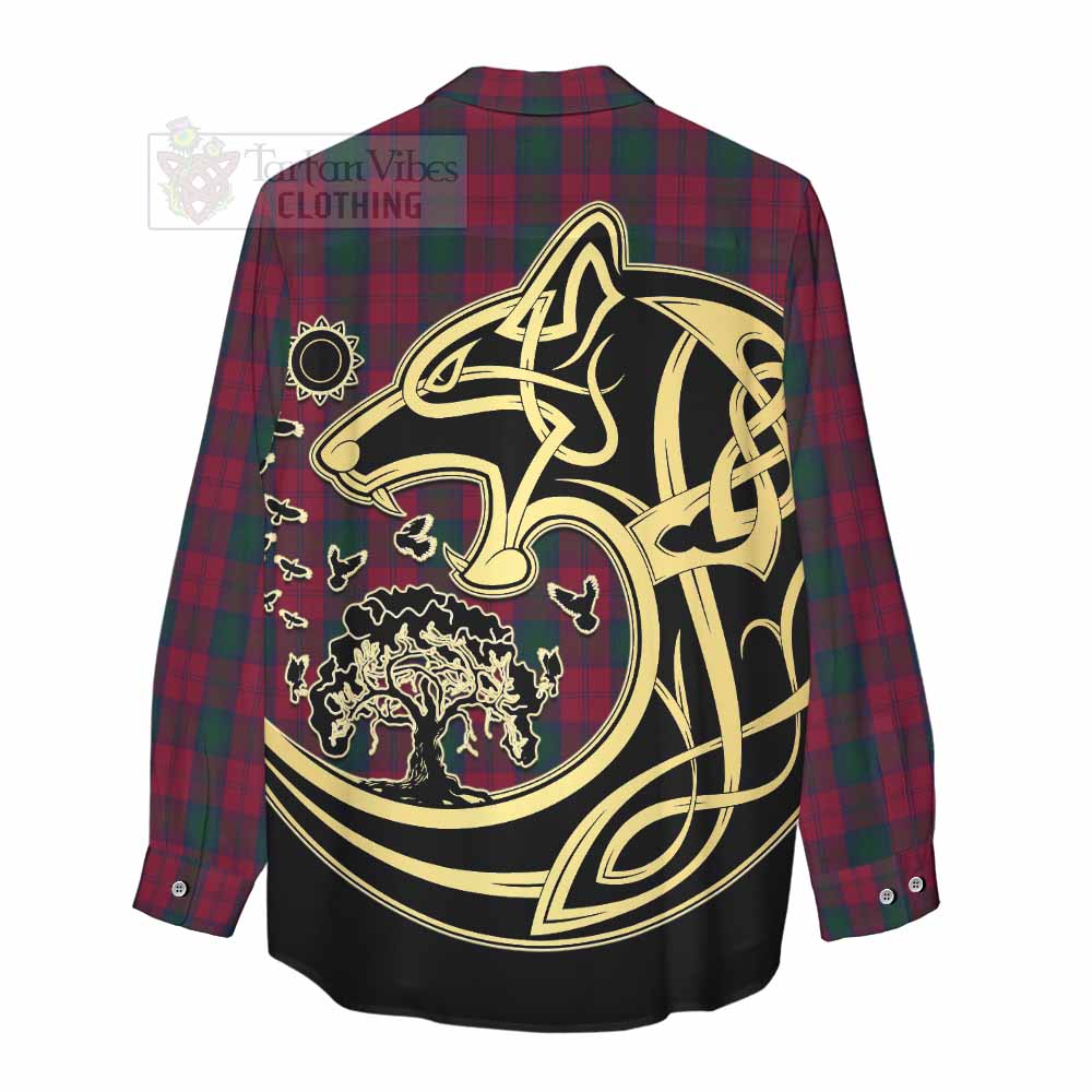 Tartan Vibes Clothing Lindsay Tartan Women's Casual Shirt with Family Crest Celtic Wolf Style