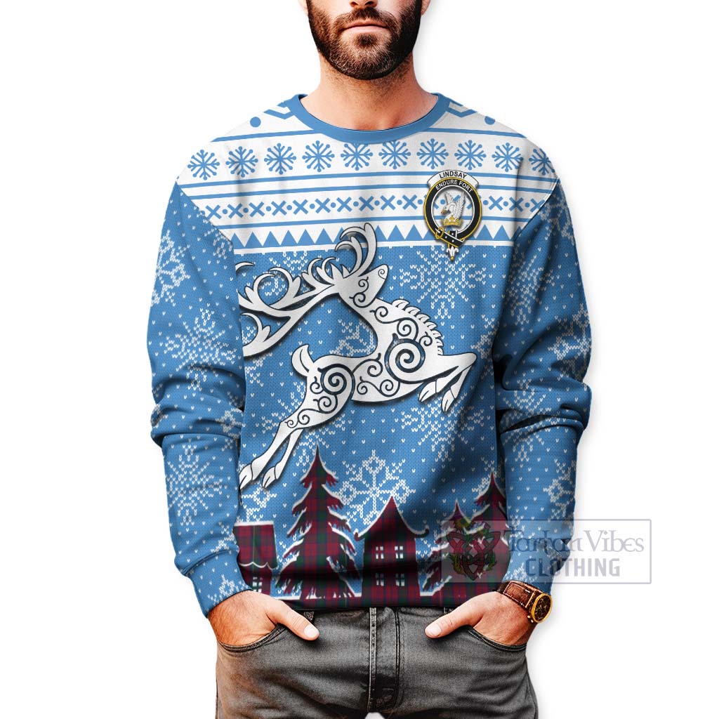 Tartan Vibes Clothing Lindsay Clan Christmas Sweatshirt Celtic Reindeer Style