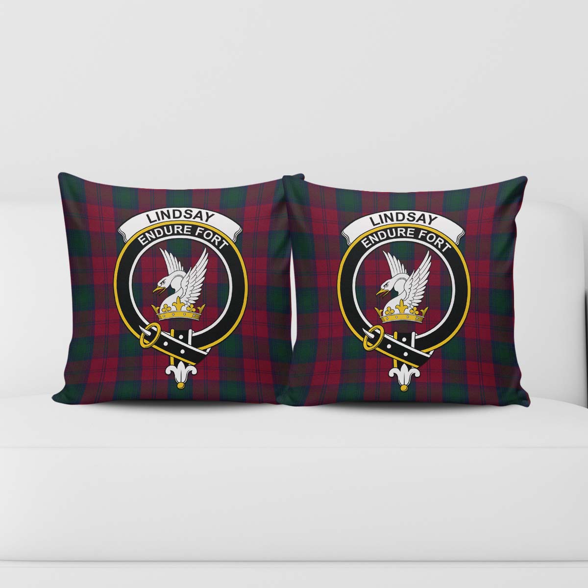 Lindsay Tartan Pillow Cover with Family Crest - Tartanvibesclothing