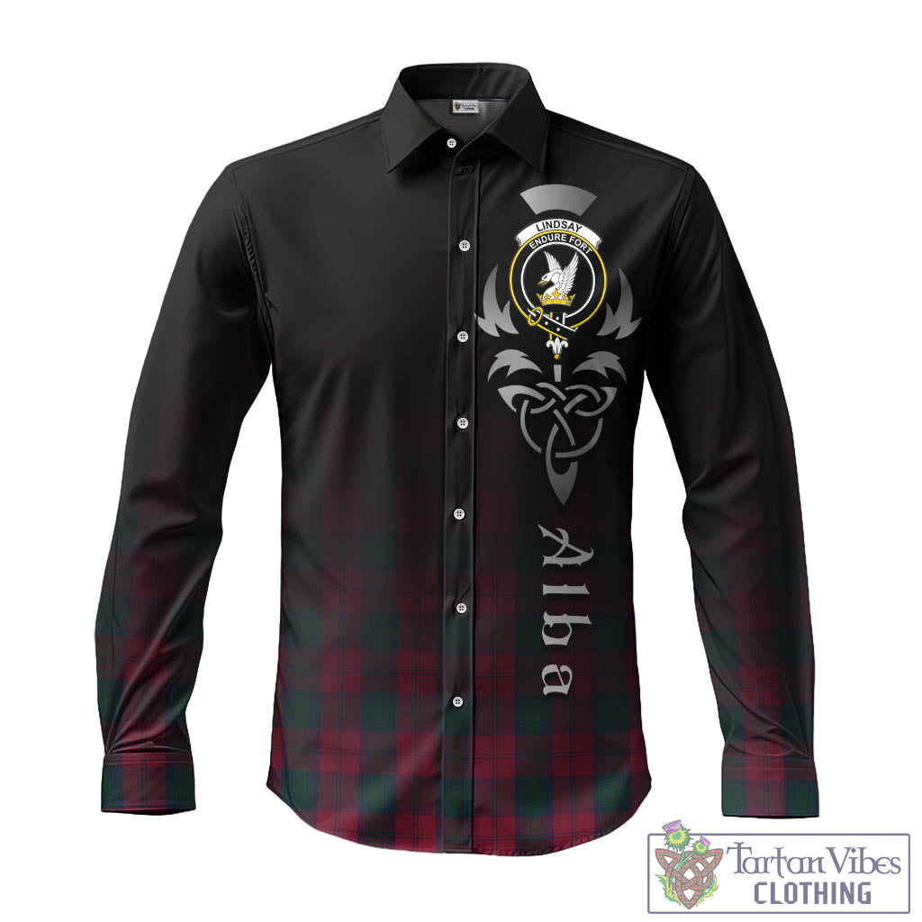 Tartan Vibes Clothing Lindsay Tartan Long Sleeve Button Up Featuring Alba Gu Brath Family Crest Celtic Inspired