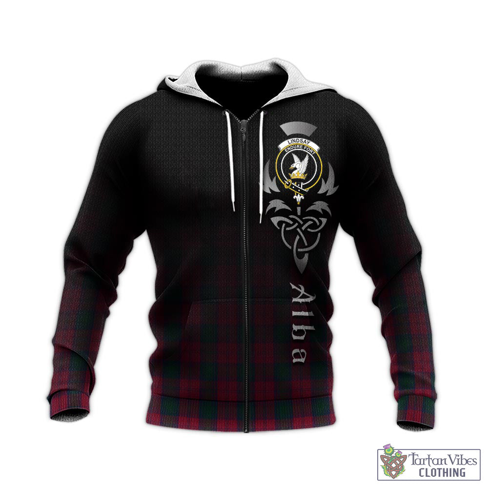 Tartan Vibes Clothing Lindsay Tartan Knitted Hoodie Featuring Alba Gu Brath Family Crest Celtic Inspired