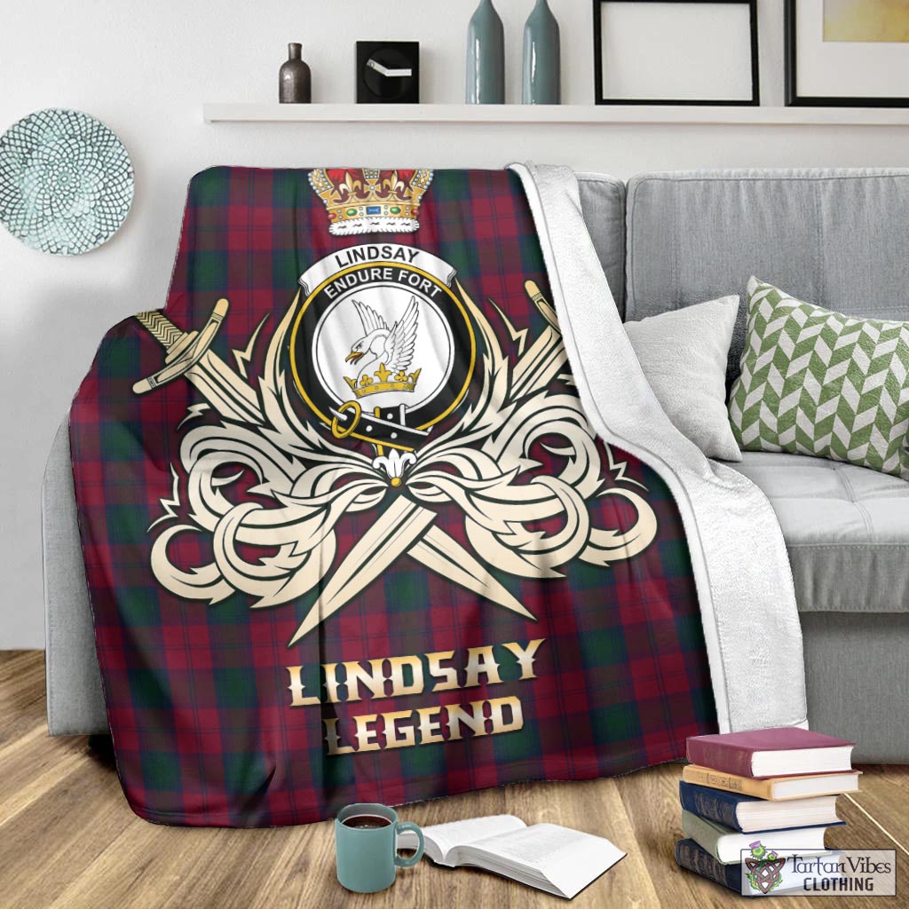 Tartan Vibes Clothing Lindsay Tartan Blanket with Clan Crest and the Golden Sword of Courageous Legacy