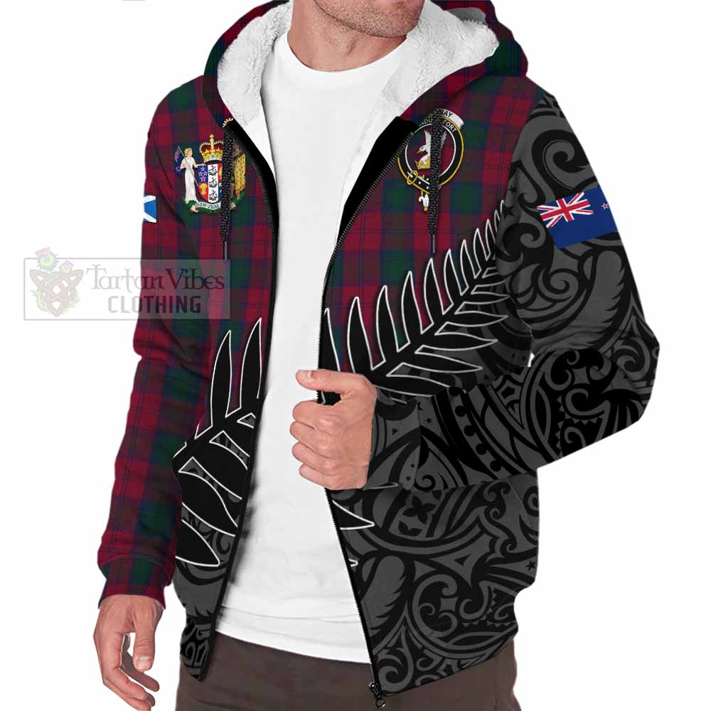 Tartan Vibes Clothing Lindsay Crest Tartan Sherpa Hoodie with New Zealand Silver Fern Half Style