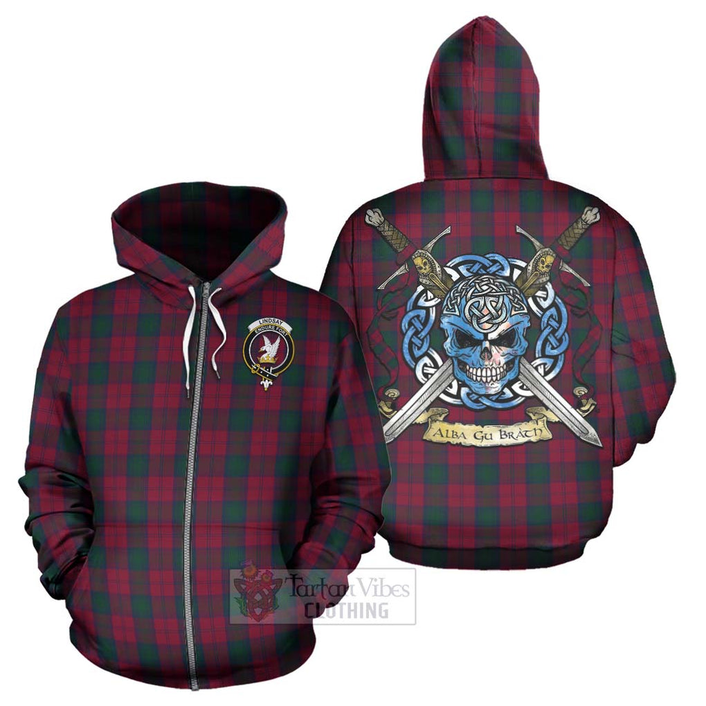 Tartan Vibes Clothing Lindsay Tartan Hoodie with Family Crest Celtic Skull Style