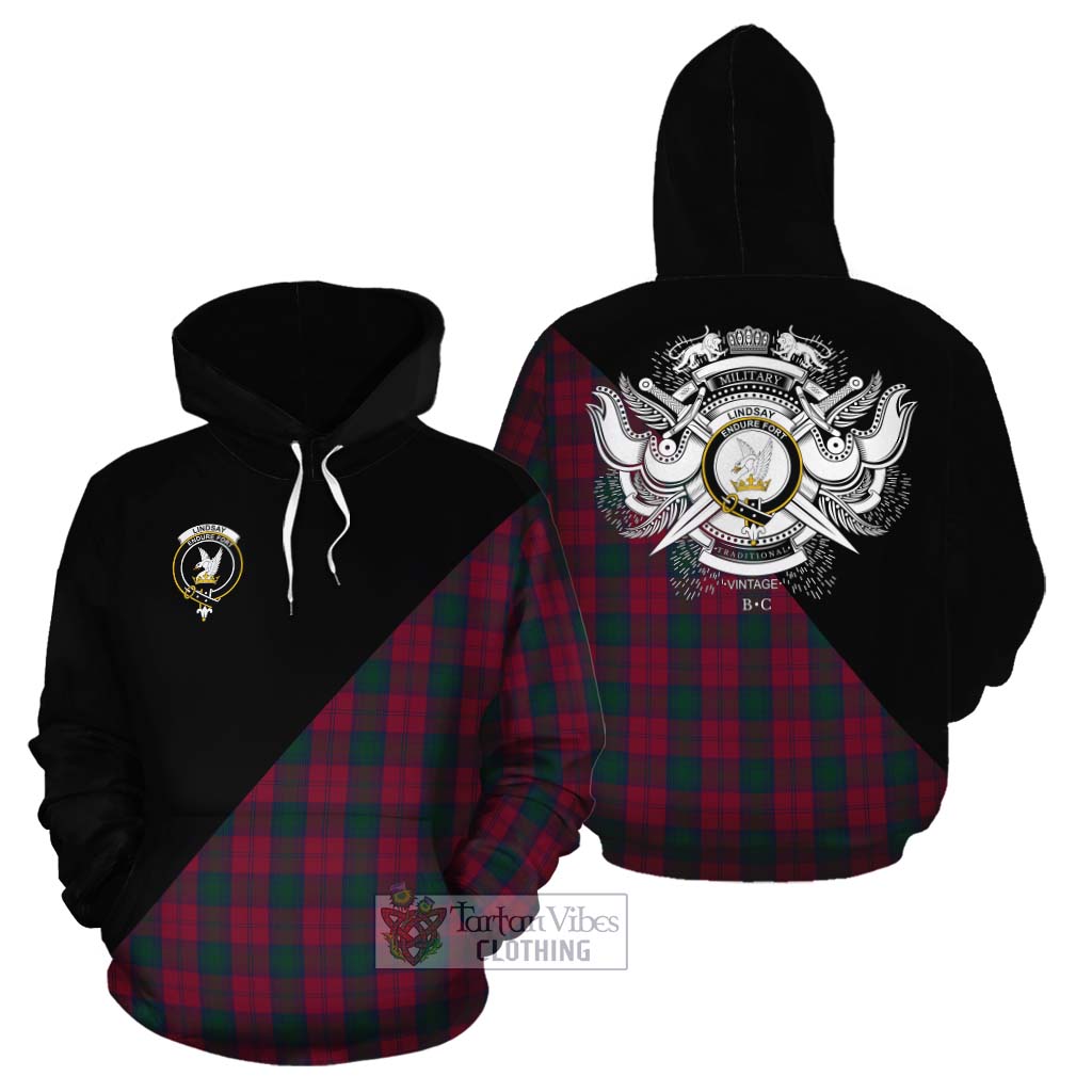 Tartan Vibes Clothing Lindsay Tartan Cotton Hoodie with Family Crest and Military Logo Style