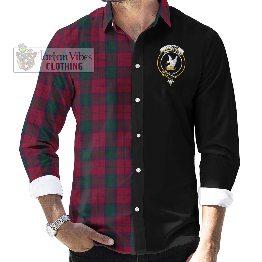 Lindsay Tartan Long Sleeve Button Shirt with Family Crest and Half Of Me Style - Tartanvibesclothing Shop