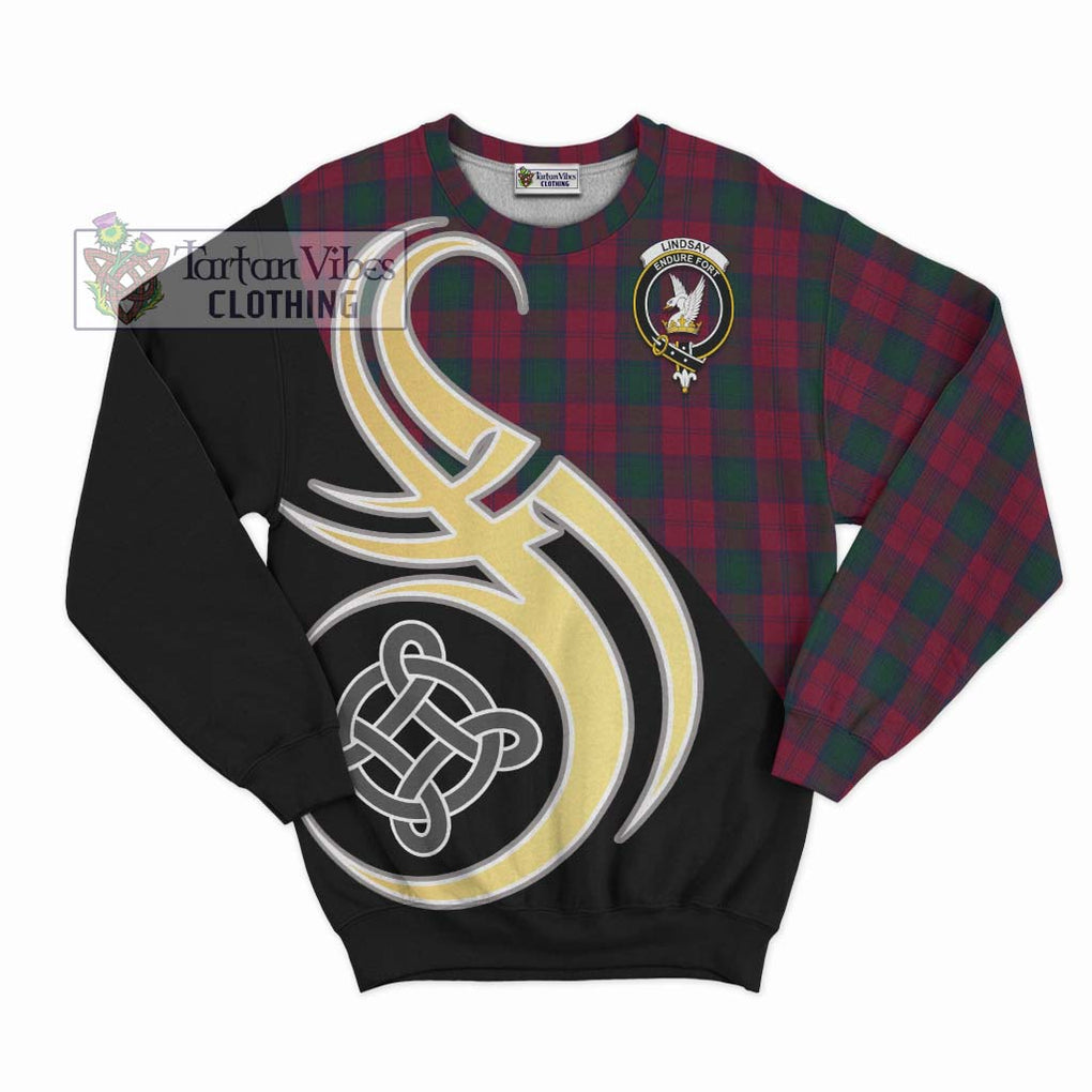 Lindsay Tartan Sweatshirt with Family Crest and Celtic Symbol Style - Tartan Vibes Clothing