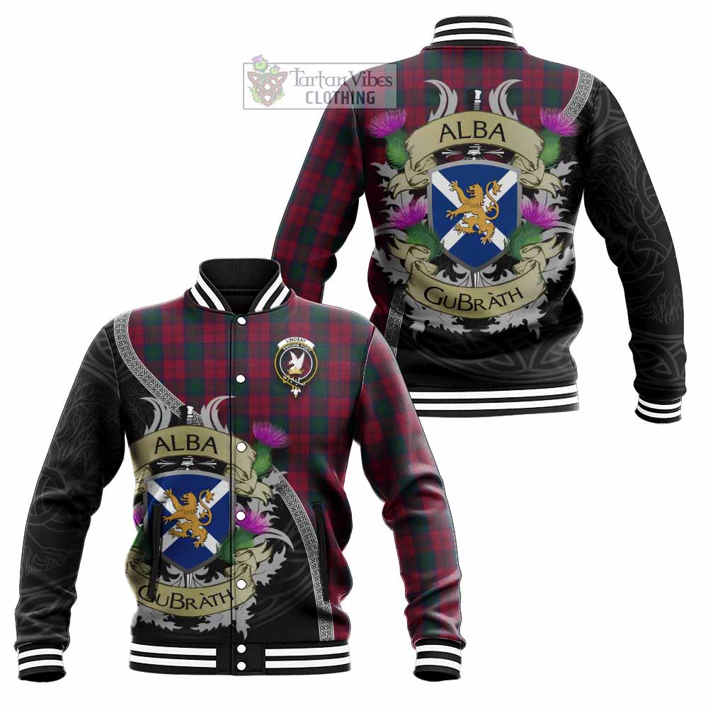 Lindsay Tartan Family Crest Baseball Jacket Lion Rampant Royal Thistle Shield Celtic Inspired - Tartan Vibes Clothing