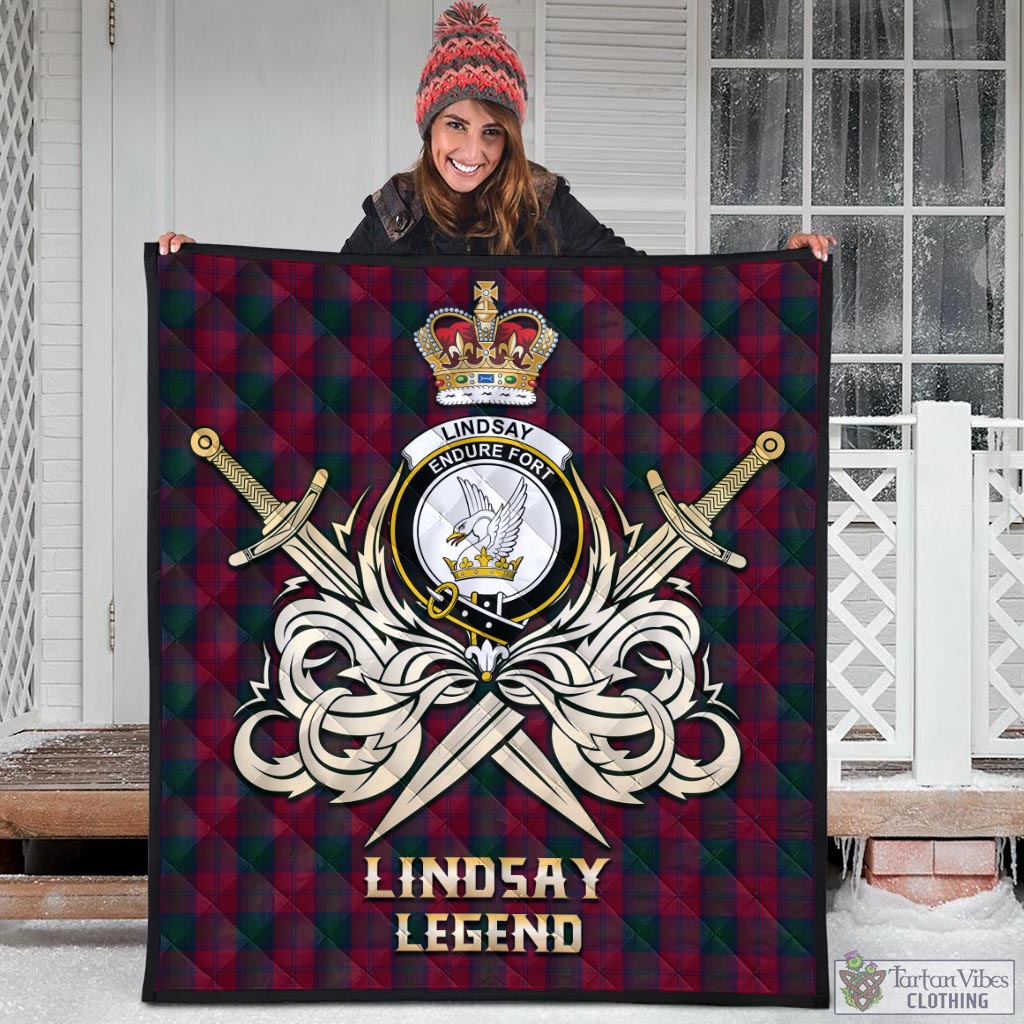 Tartan Vibes Clothing Lindsay Tartan Quilt with Clan Crest and the Golden Sword of Courageous Legacy