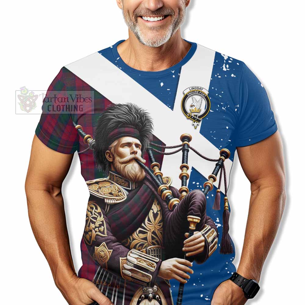 Tartan Vibes Clothing Lindsay Tartan T-Shirt with Family Crest Scottish Bagpiper Vibes