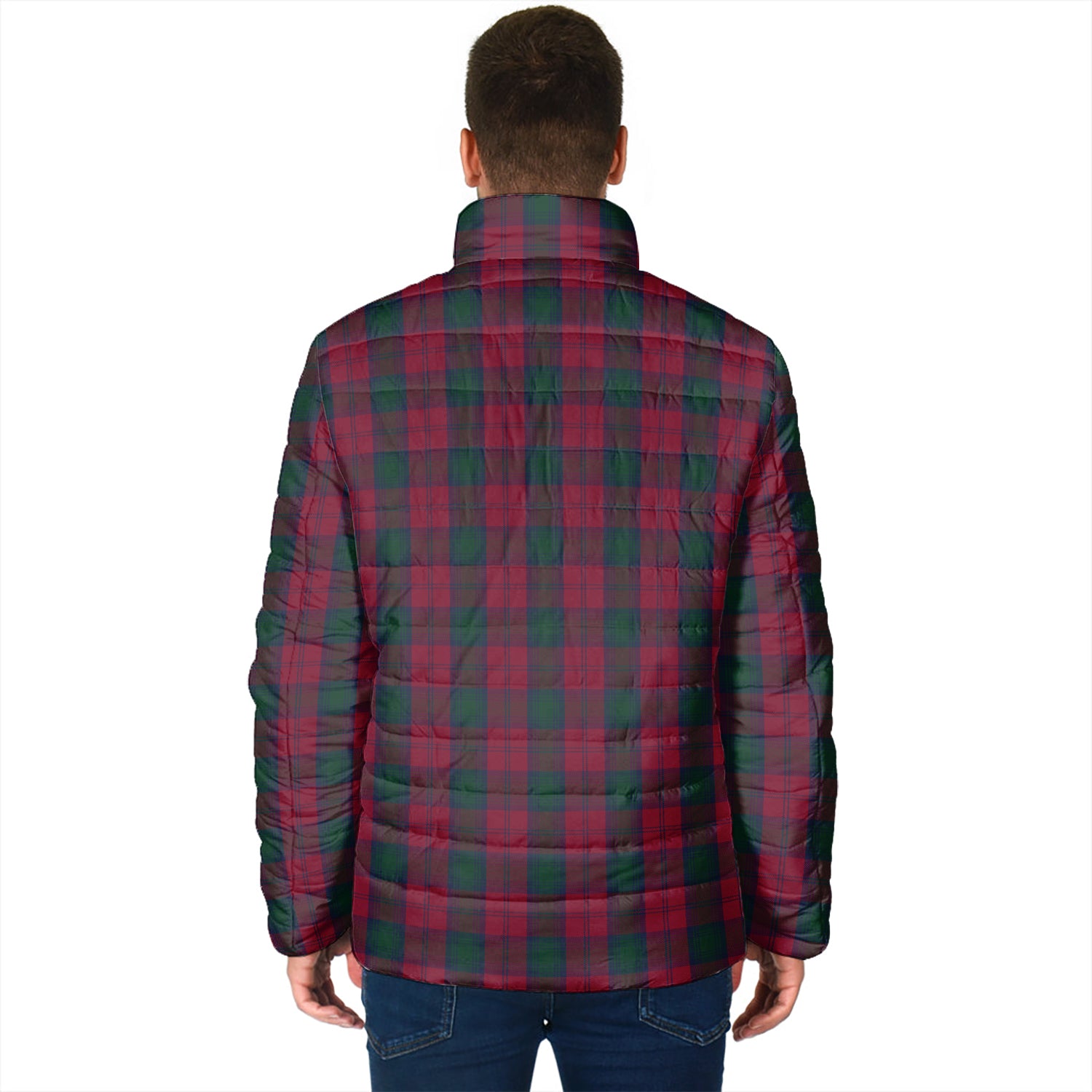 Lindsay Tartan Padded Jacket with Family Crest - Tartanvibesclothing