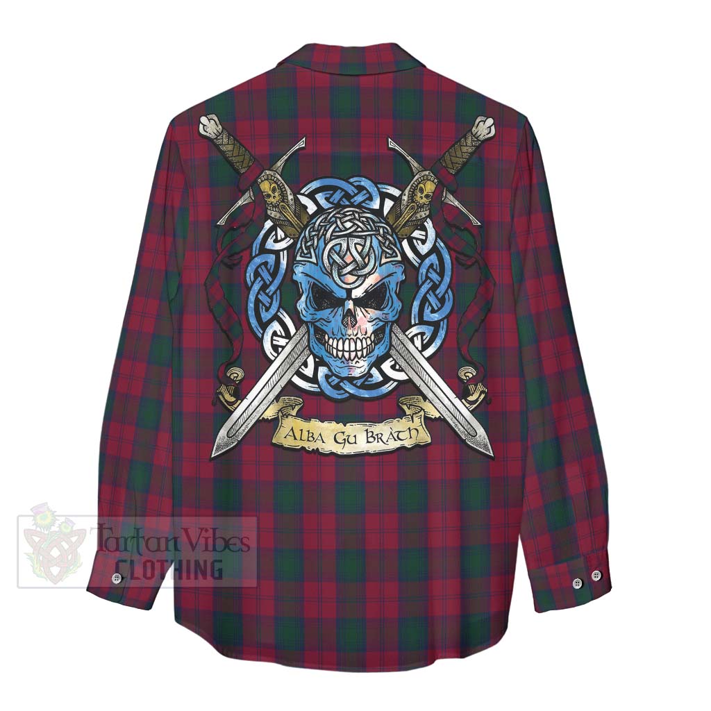 Tartan Vibes Clothing Lindsay Tartan Women's Casual Shirt with Family Crest Celtic Skull Style