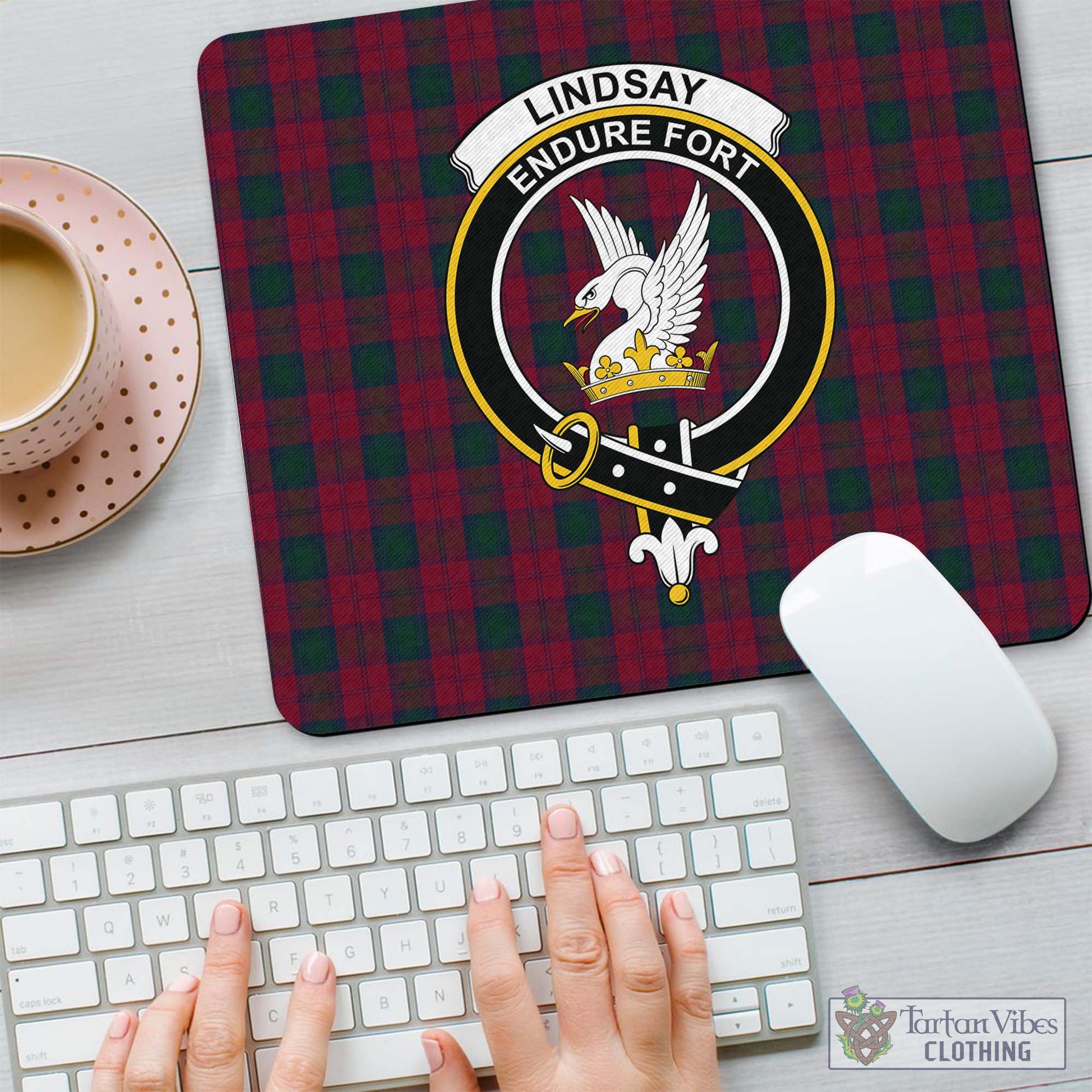 Tartan Vibes Clothing Lindsay Tartan Mouse Pad with Family Crest