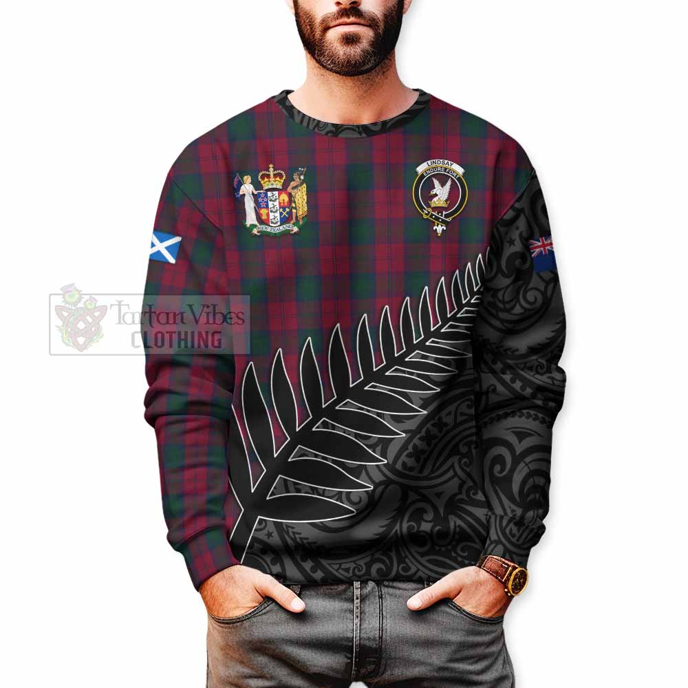 Tartan Vibes Clothing Lindsay Crest Tartan Sweatshirt with New Zealand Silver Fern Half Style