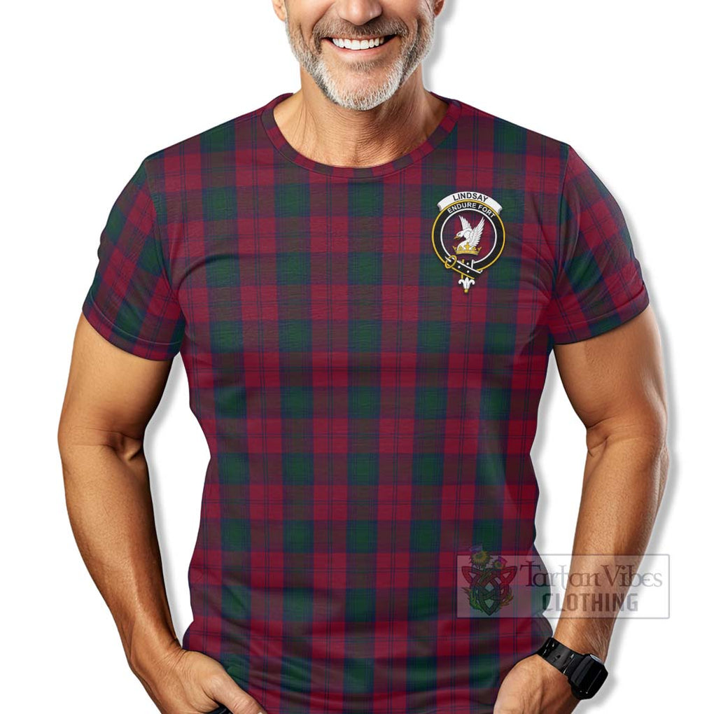 Tartan Vibes Clothing Lindsay Tartan T-Shirt with Family Crest Celtic Skull Style