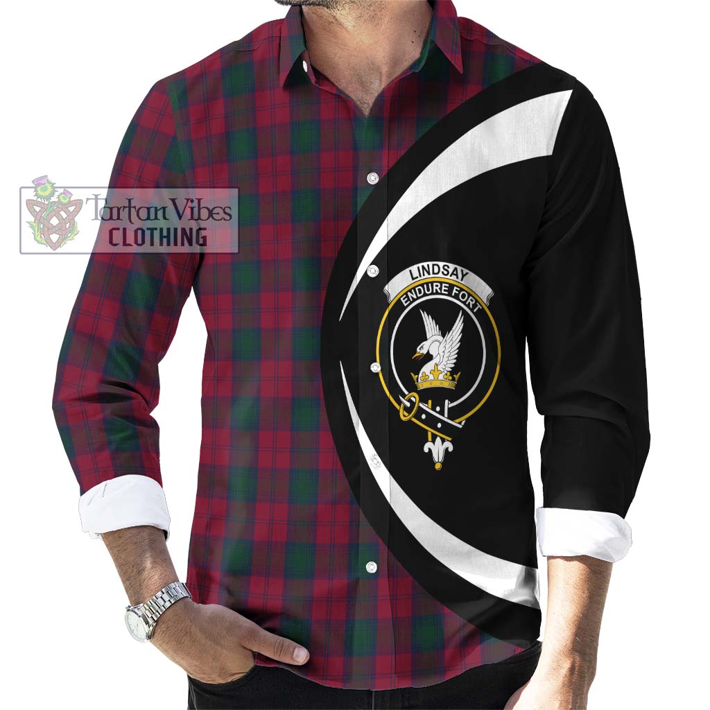 Lindsay Tartan Long Sleeve Button Up with Family Crest Circle Style - Tartan Vibes Clothing