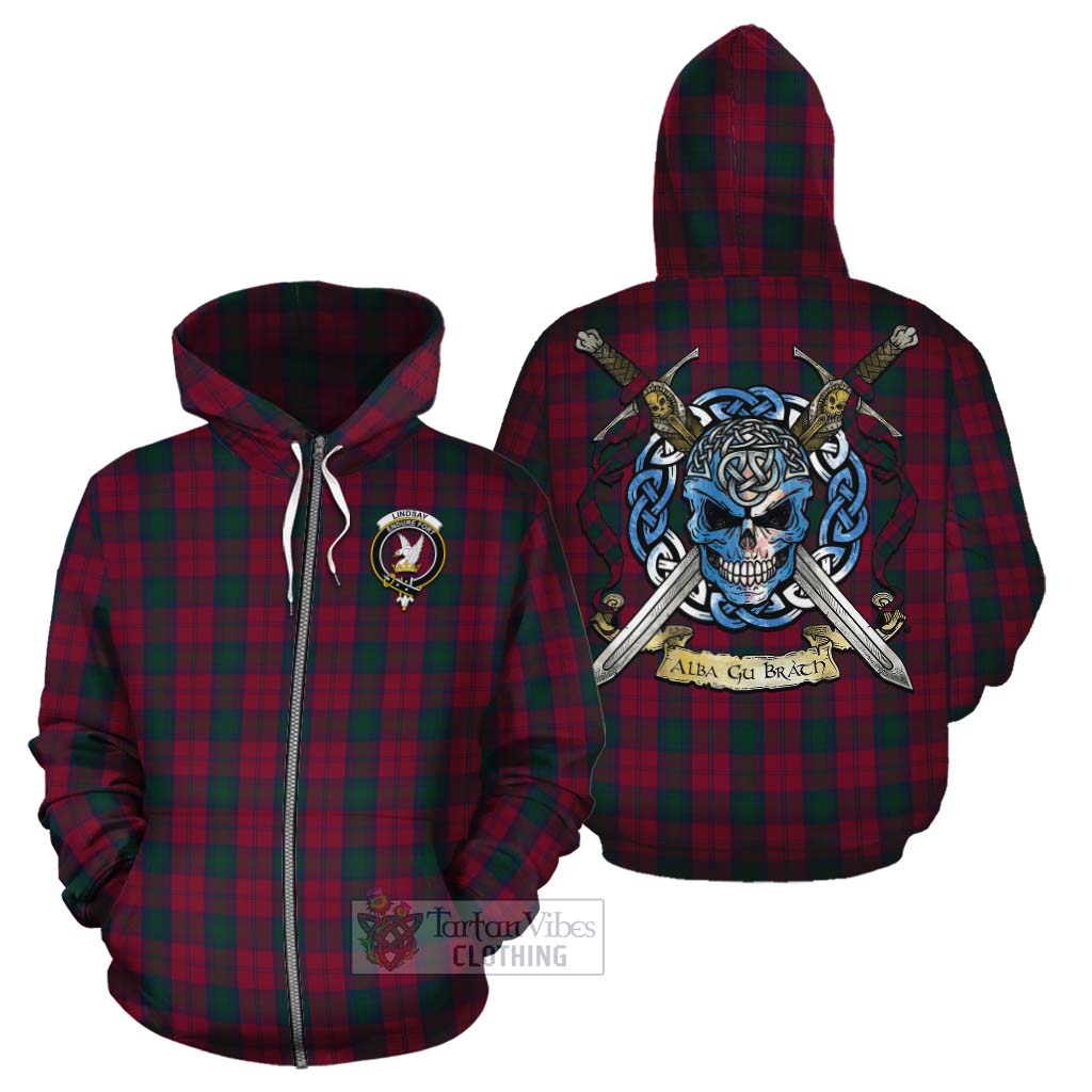 Tartan Vibes Clothing Lindsay Tartan Cotton Hoodie with Family Crest Celtic Skull Style