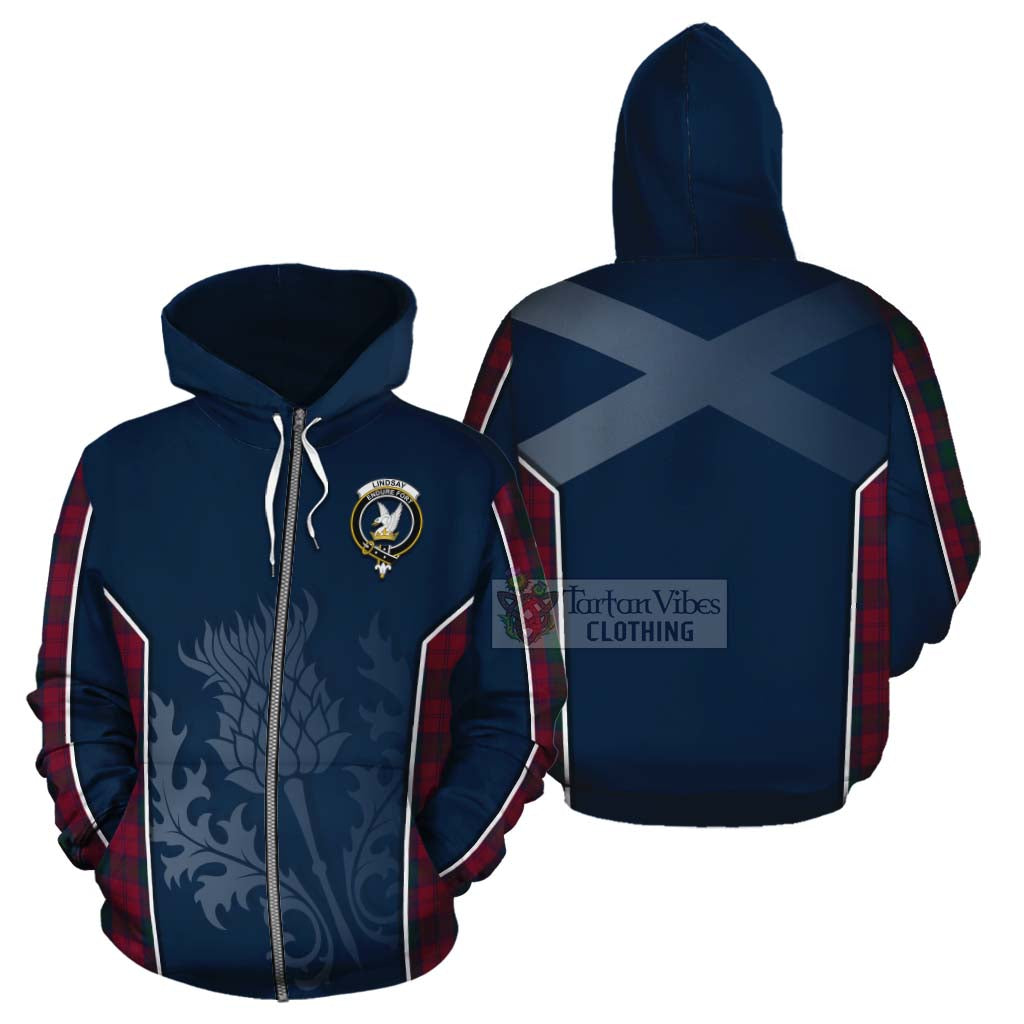 Tartan Vibes Clothing Lindsay Tartan Cotton Hoodie with Family Crest and Scottish Thistle Vibes Sport Style