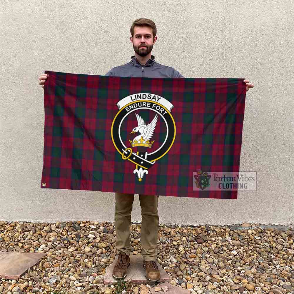 Tartan Vibes Clothing Lindsay Tartan House Flag with Family Crest