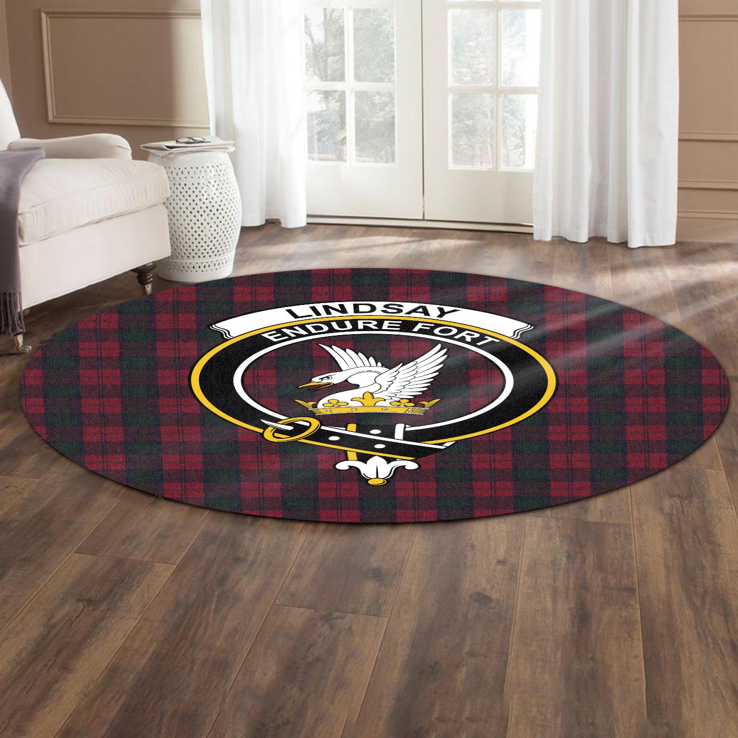 lindsay-tartan-round-rug-with-family-crest