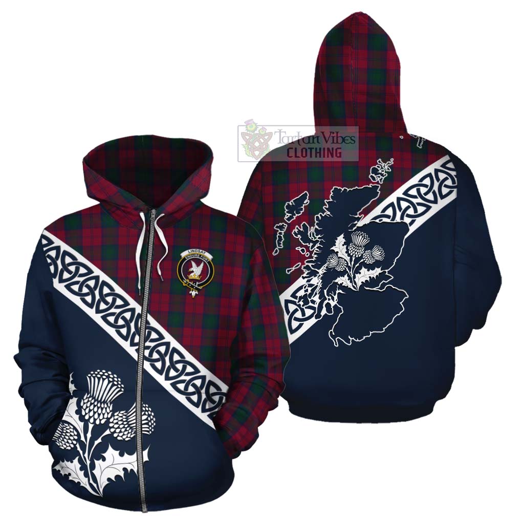 Tartan Vibes Clothing Lindsay Tartan Cotton Hoodie Featuring Thistle and Scotland Map