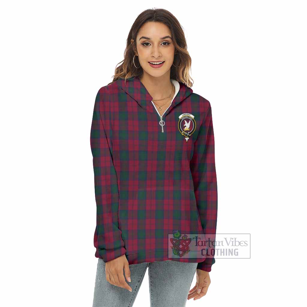 Tartan Vibes Clothing Lindsay Tartan Crest Women's Borg  Half Zip Fleece Hoodie