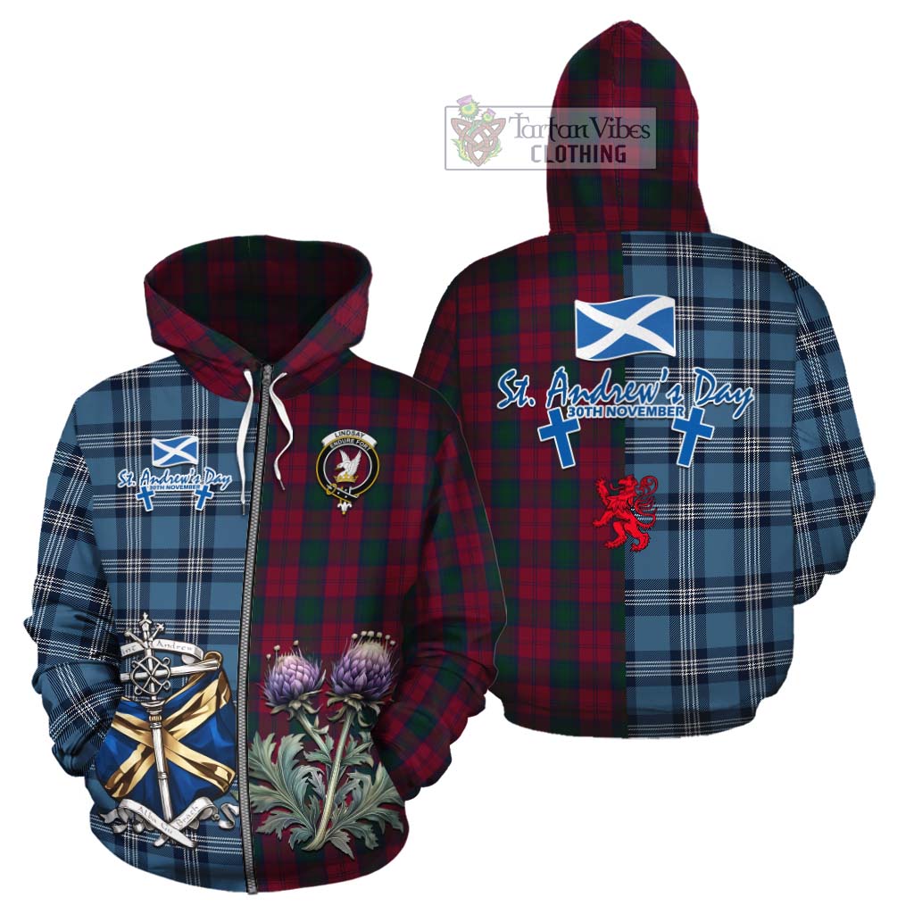 Tartan Vibes Clothing Lindsay Tartan Cotton Hoodie Happy St. Andrew's Day Half Tartan Style