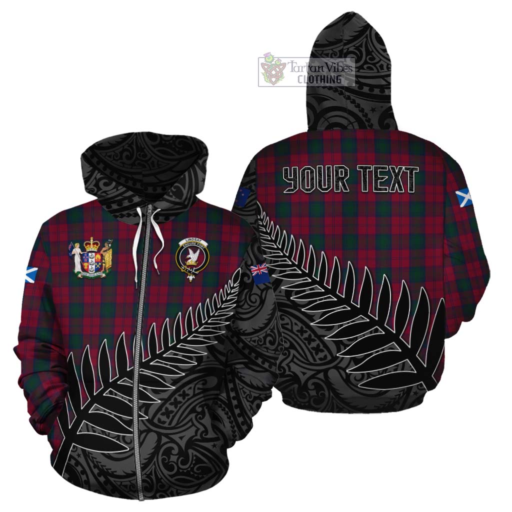 Tartan Vibes Clothing Lindsay Crest Tartan Cotton Hoodie with New Zealand Silver Fern Half Style