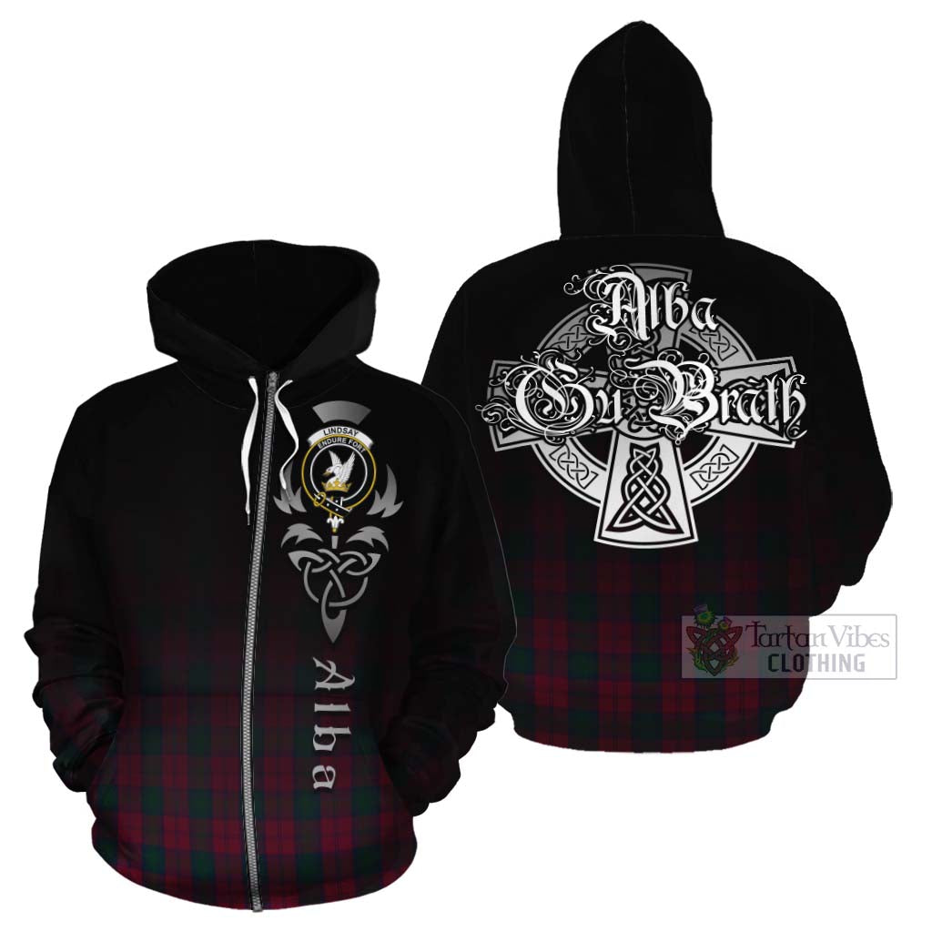 Tartan Vibes Clothing Lindsay Tartan Cotton Hoodie Featuring Alba Gu Brath Family Crest Celtic Inspired