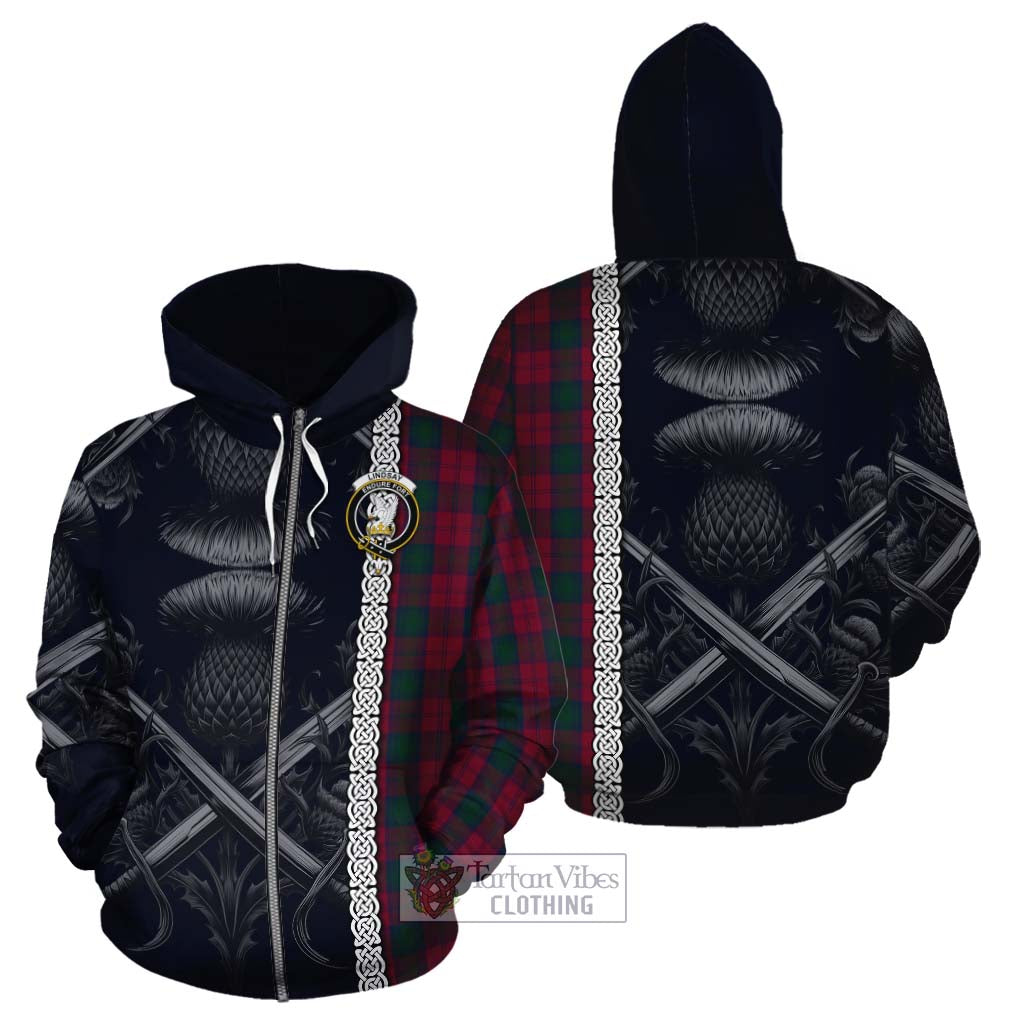 Tartan Vibes Clothing Lindsay Tartan Cotton Hoodie with Family Crest Cross Sword Thistle Celtic Vibes