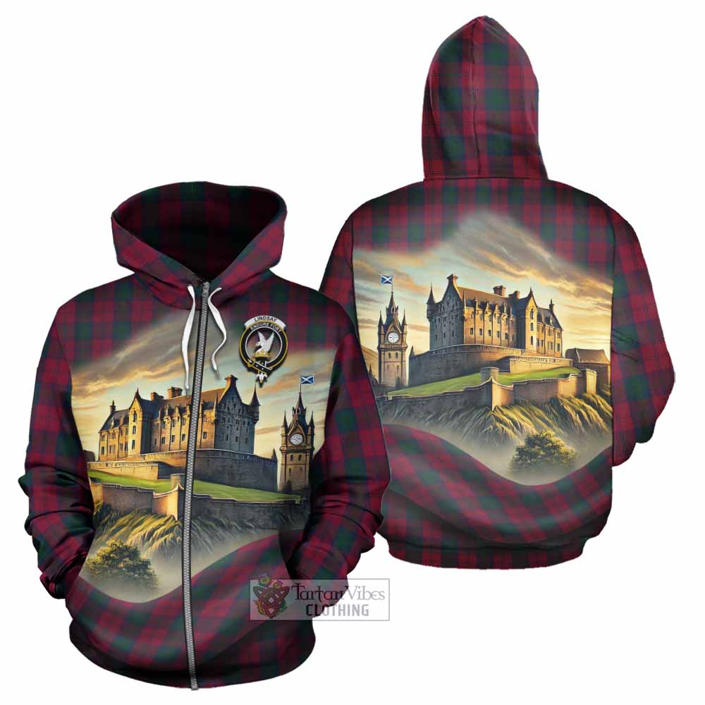 Lindsay Tartan Family Crest Hoodie with Scottish Ancient Castle Style Zip Hoodie - Tartan Vibes Clothing