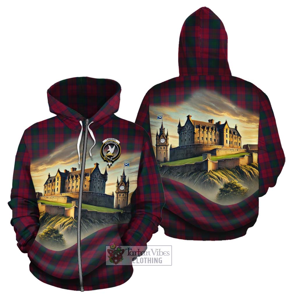 Lindsay Tartan Family Crest Cotton Hoodie with Scottish Ancient Castle Style Zip Hoodie - Tartan Vibes Clothing