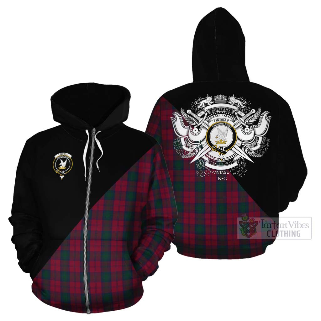 Tartan Vibes Clothing Lindsay Tartan Cotton Hoodie with Family Crest and Military Logo Style