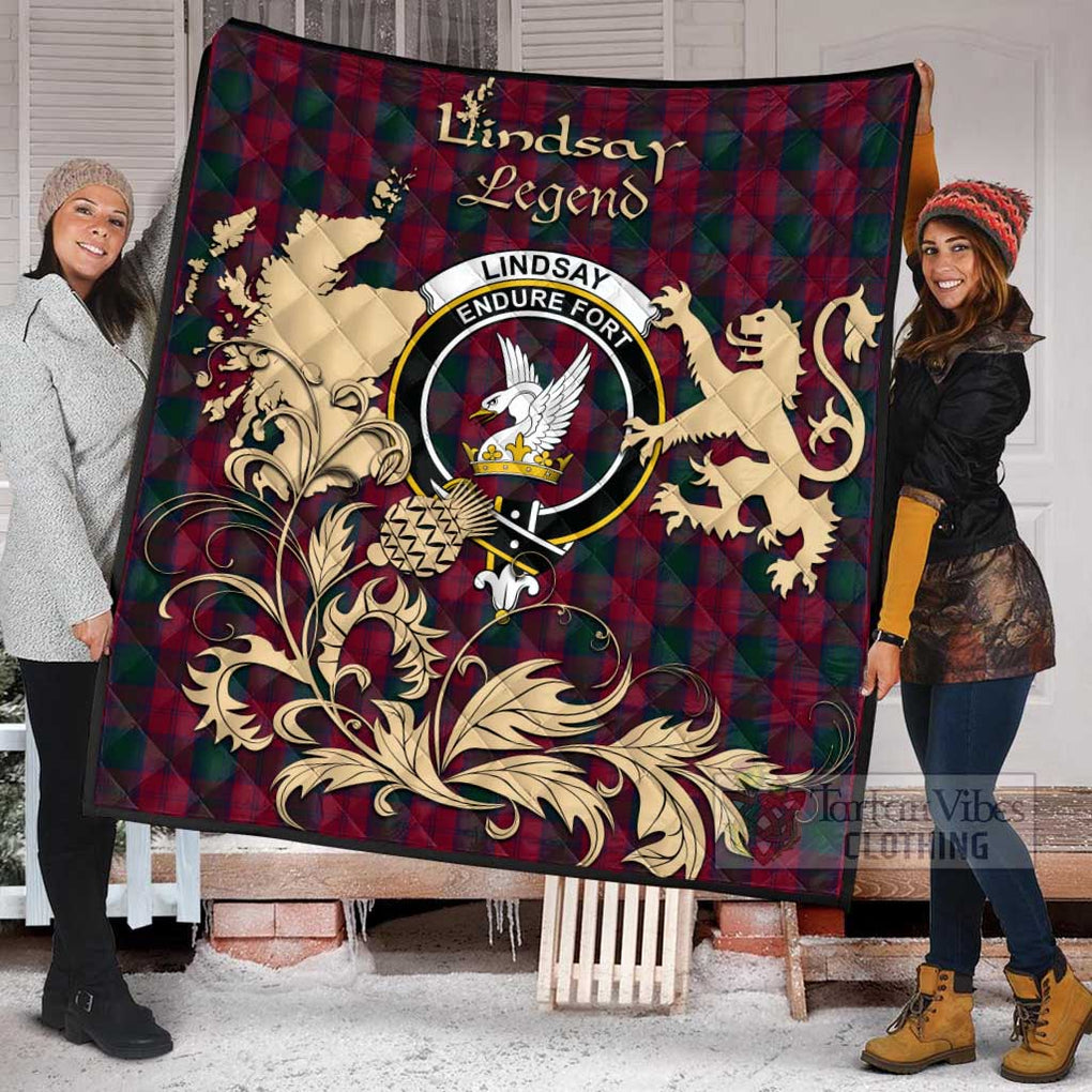 Tartan Vibes Clothing Lindsay Tartan Quilt with Family Crest and Scottish Symbol Style