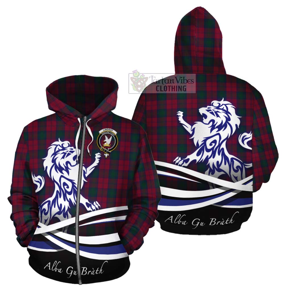 Tartan Vibes Clothing Lindsay Tartan Cotton Hoodie with Alba Gu Brath Regal Lion Emblem