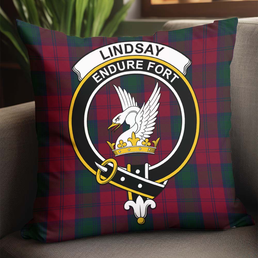 Lindsay Tartan Pillow Cover with Family Crest - Tartanvibesclothing