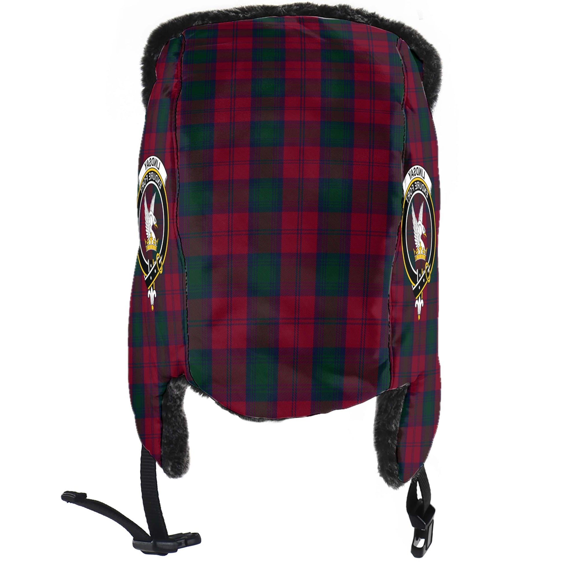 Lindsay Tartan Winter Trapper Hat with Family Crest - Tartanvibesclothing