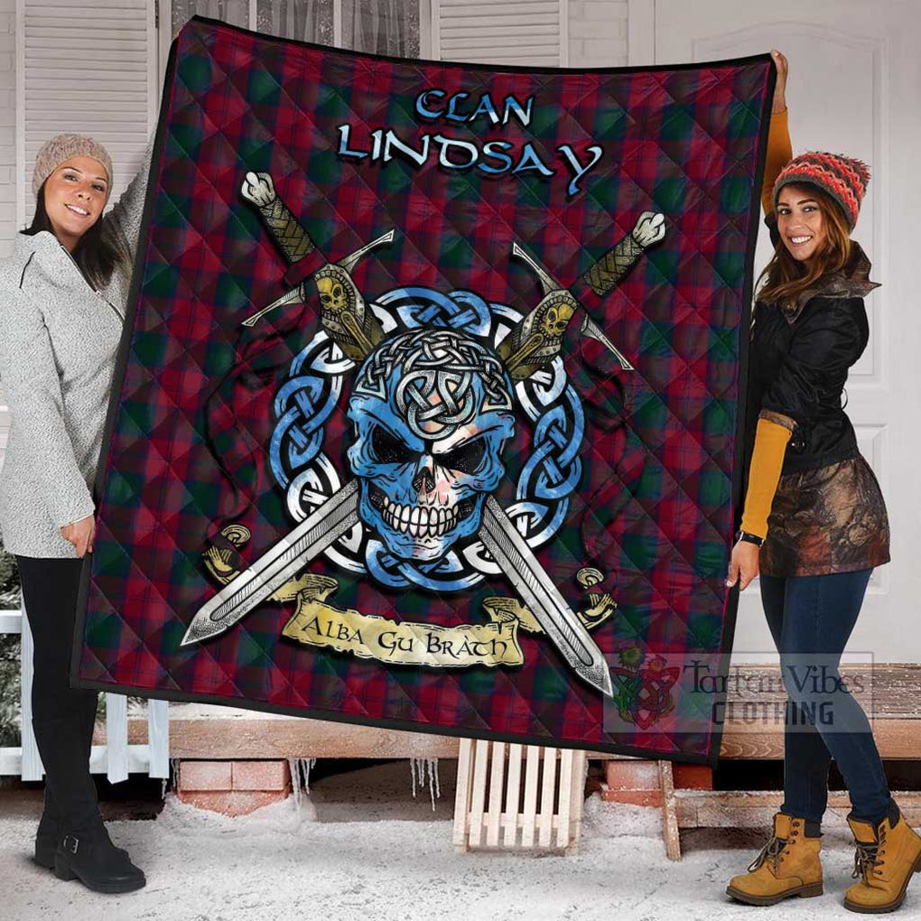 Tartan Vibes Clothing Lindsay Tartan Quilt with Celtic Skull Alba Gu Brath Style