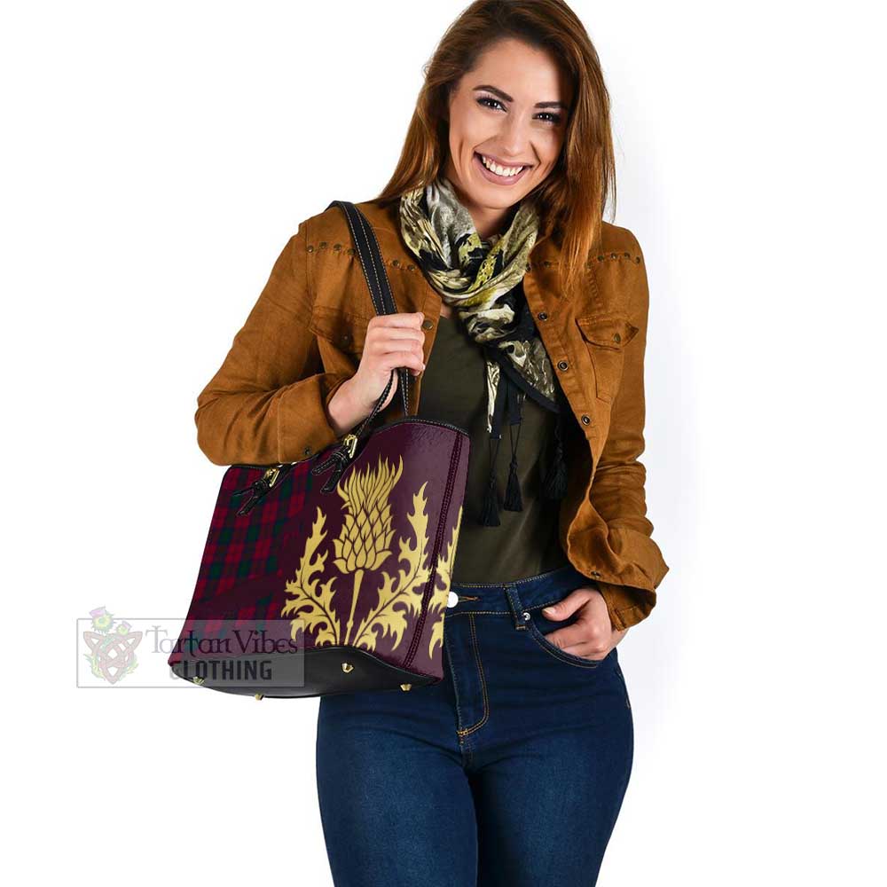 Lindsay Tartan Leather Tote Bag Gold Thistle Style - Tartan Vibes Clothing