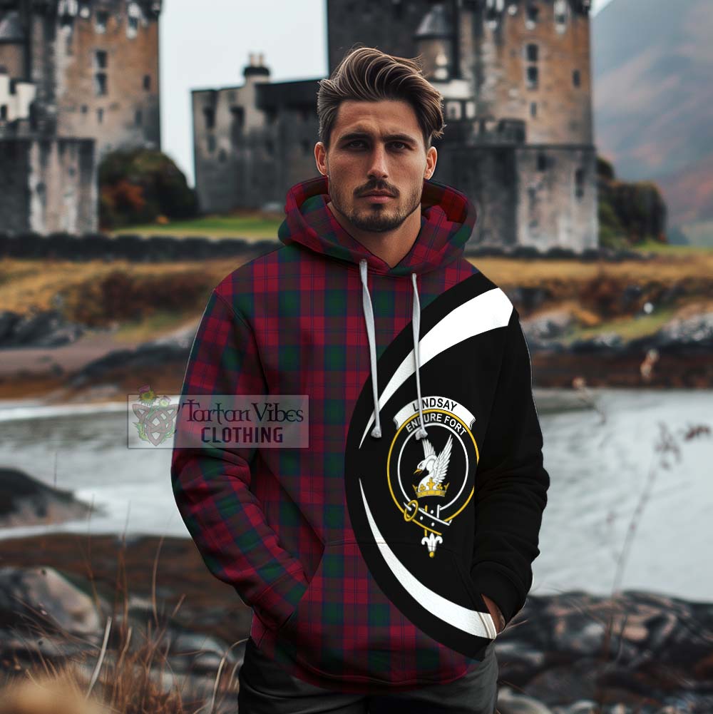 Tartan Vibes Clothing Lindsay Tartan Cotton Hoodie with Family Crest Circle Style