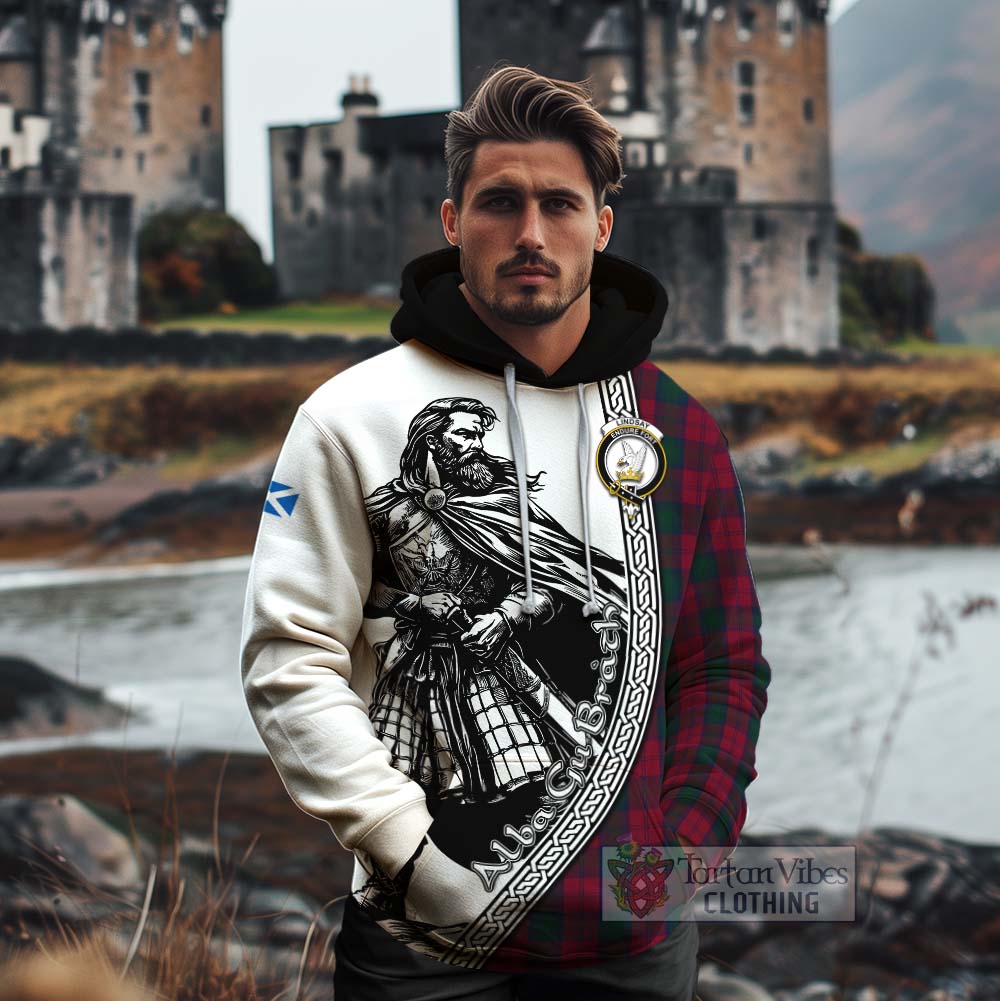 Tartan Vibes Clothing Lindsay Tartan Clan Crest Cotton Hoodie with Highlander Warrior Celtic Style