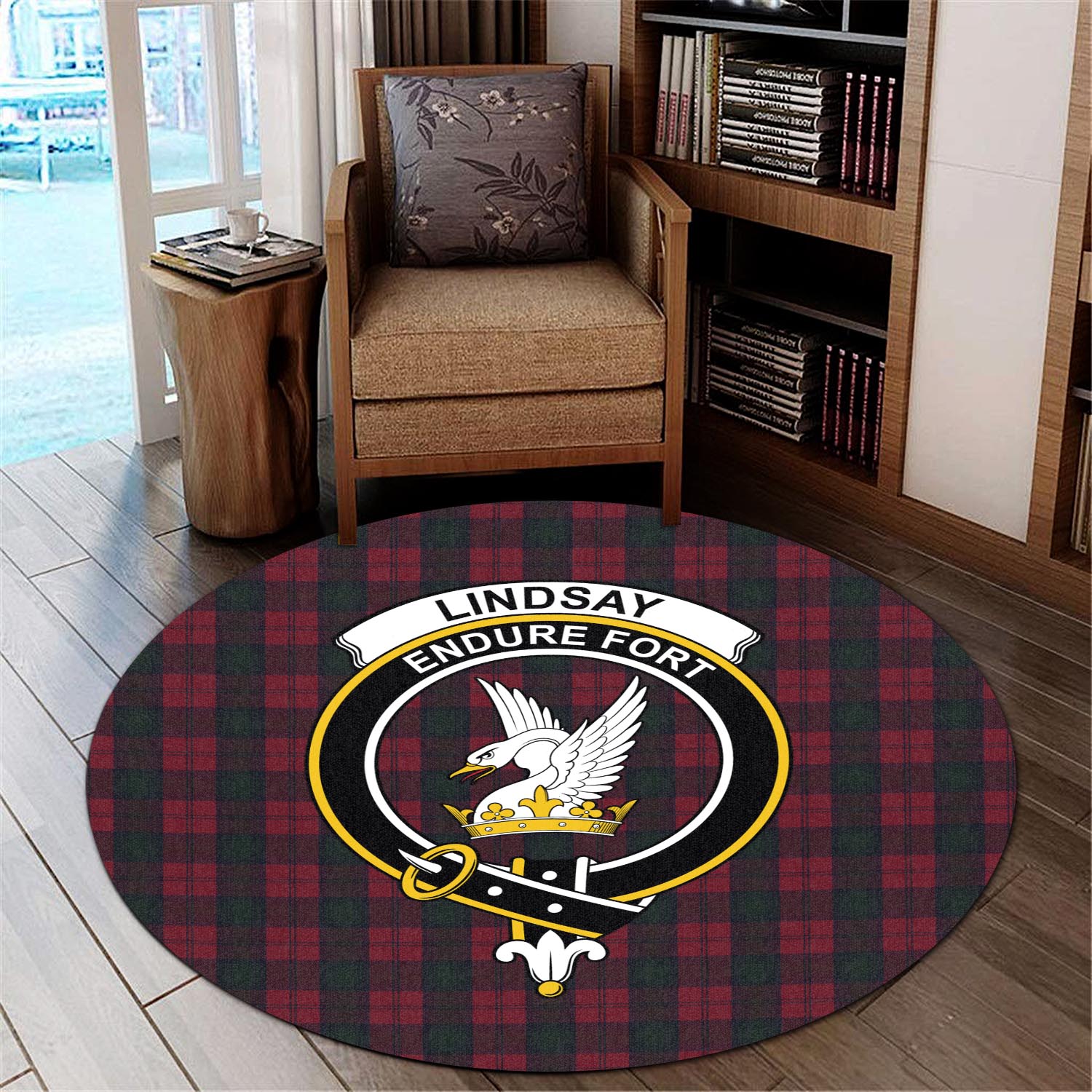 lindsay-tartan-round-rug-with-family-crest