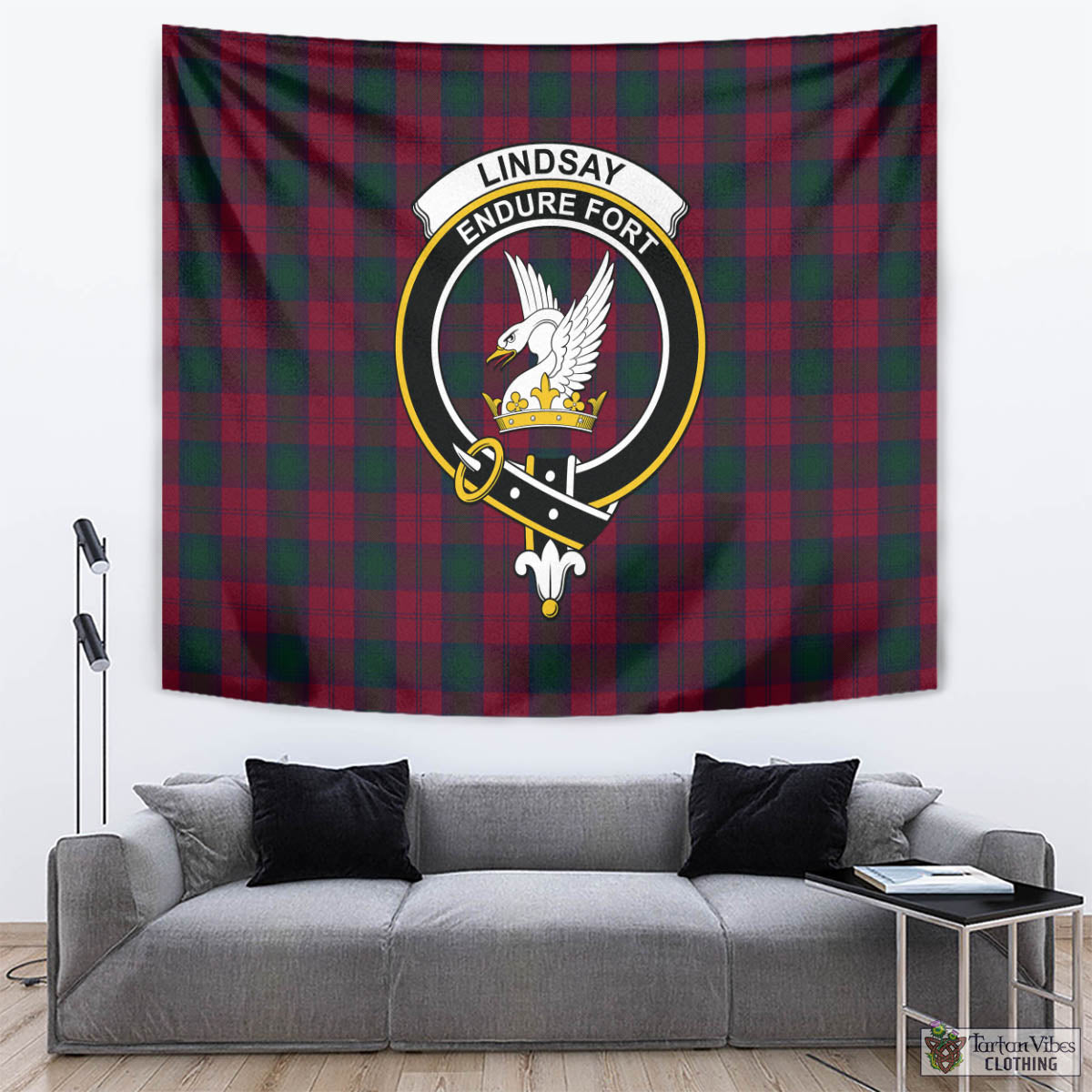 Tartan Vibes Clothing Lindsay Tartan Tapestry Wall Hanging and Home Decor for Room with Family Crest