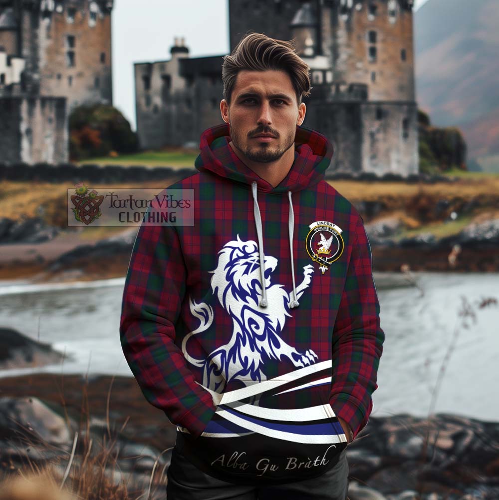 Tartan Vibes Clothing Lindsay Tartan Cotton Hoodie with Alba Gu Brath Regal Lion Emblem