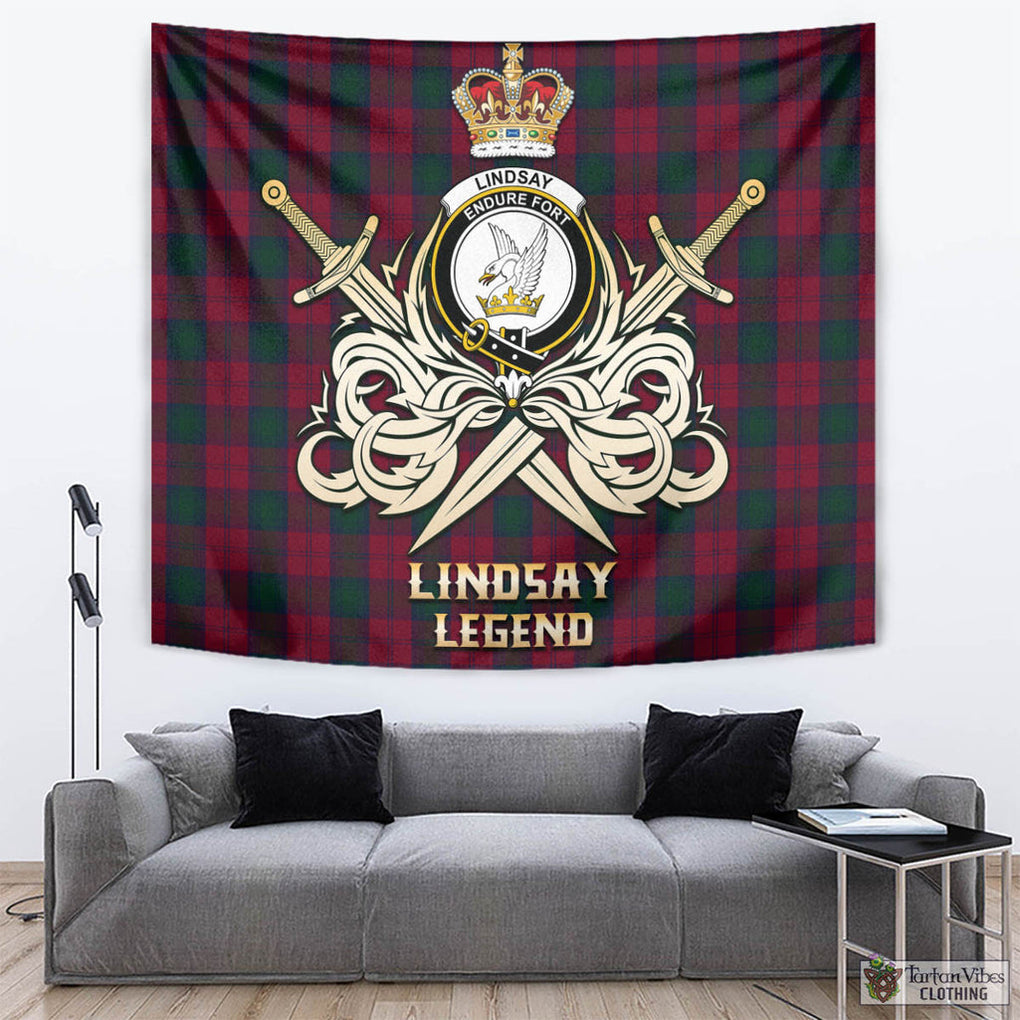 Tartan Vibes Clothing Lindsay Tartan Tapestry with Clan Crest and the Golden Sword of Courageous Legacy