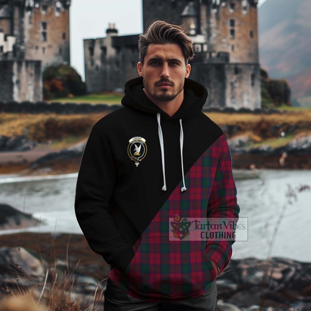 Tartan Vibes Clothing Lindsay Tartan Cotton Hoodie with Family Crest and Military Logo Style