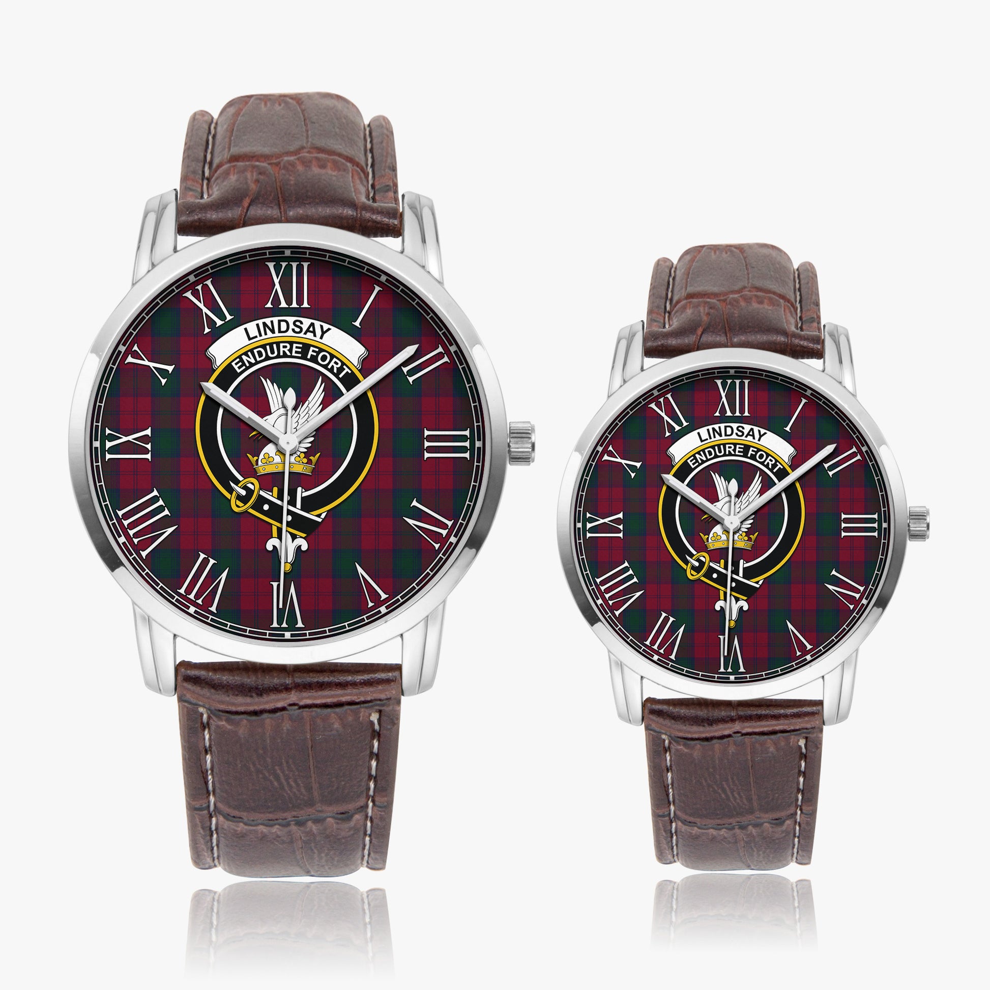 Lindsay Tartan Family Crest Leather Strap Quartz Watch - Tartanvibesclothing