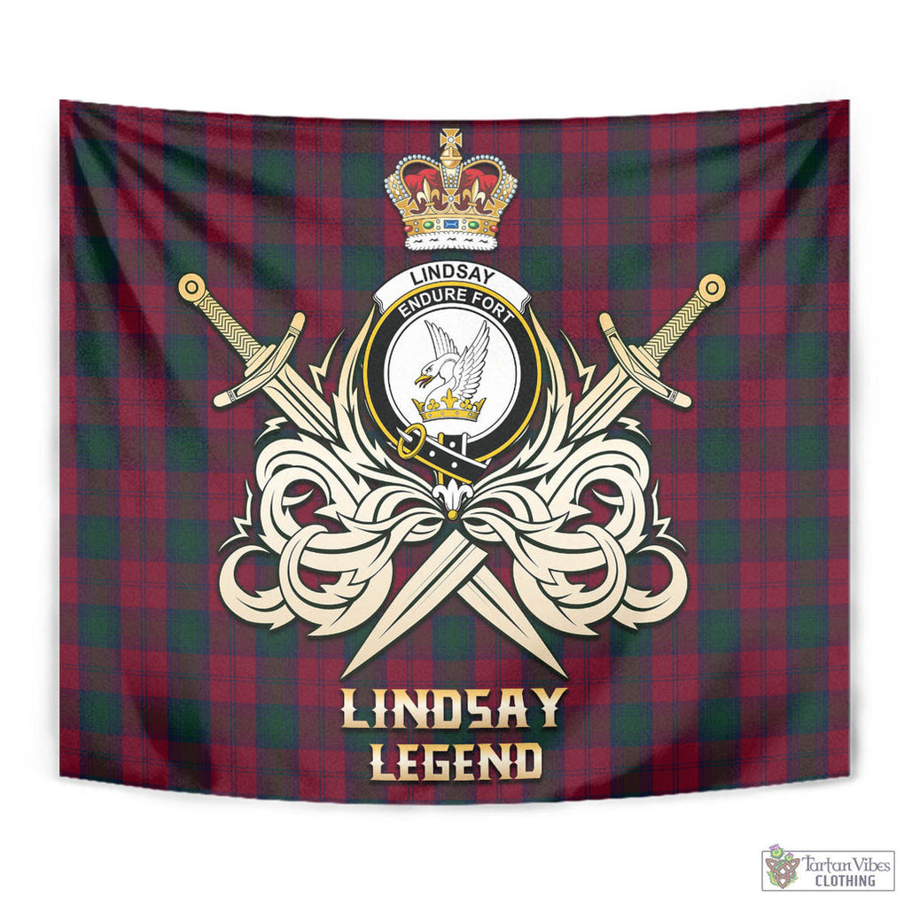 Tartan Vibes Clothing Lindsay Tartan Tapestry with Clan Crest and the Golden Sword of Courageous Legacy